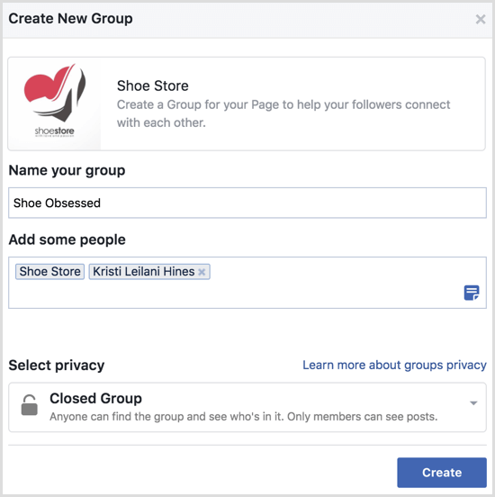 Facebook créer un groupe avec page