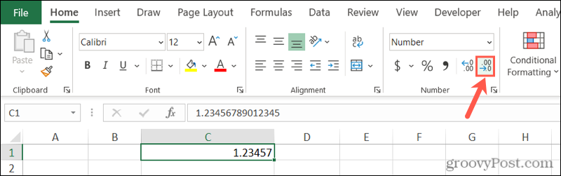 Diminuer le bouton décimal dans Excel