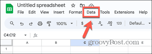 menu de données Google Sheets