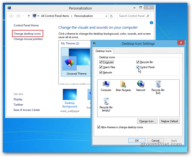Comment épingler l'icône du panneau de configuration dans la barre des tâches de Windows 8
