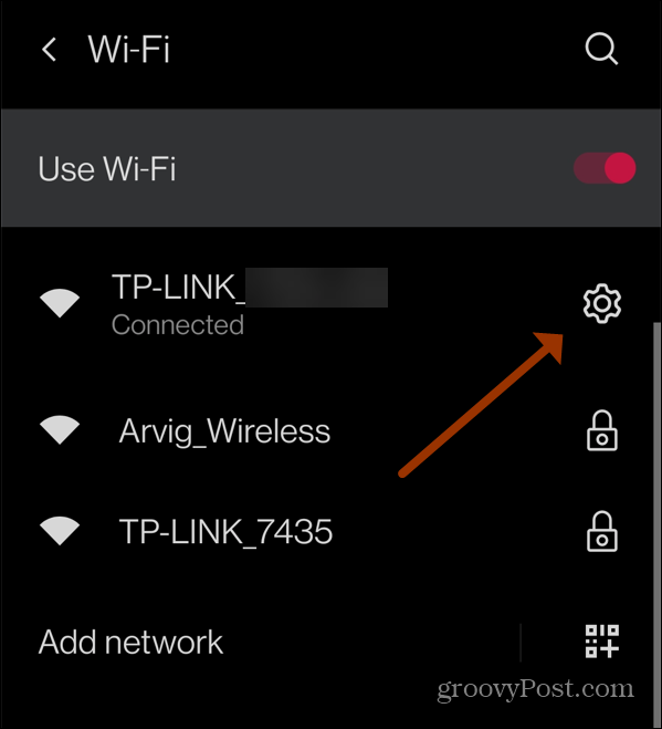 paramètres réseau connecté android