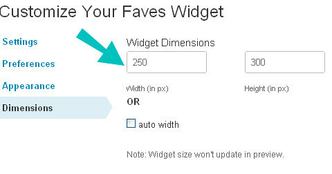 dimensions du widget