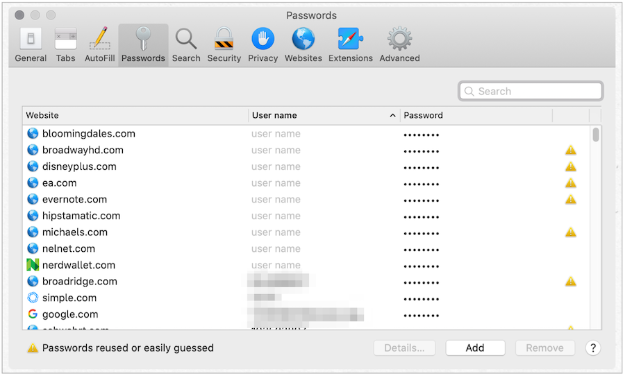 Mots de passe Web pour Mac