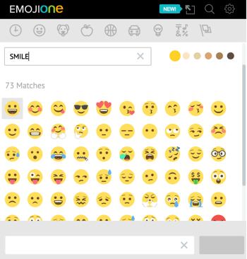 Cliquez sur l'icône de la licorne pour ouvrir la bibliothèque d'emojis d'EmojiOne.