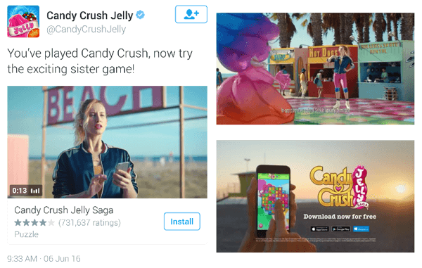 candy crush annonce vidéo twitter
