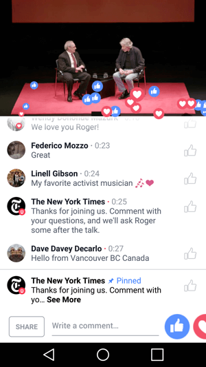 Le New York Times donne aux téléspectateurs l'expérience d'assister à un événement via une diffusion Facebook Live.