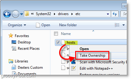 Capture d'écran de Windows 7 - utilisez le menu contextuel du clic droit pour vous approprier n'importe quel fichier dans Windows 7