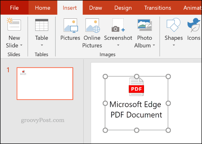 Un fichier PDF inséré en tant qu'objet dans PowerPoint