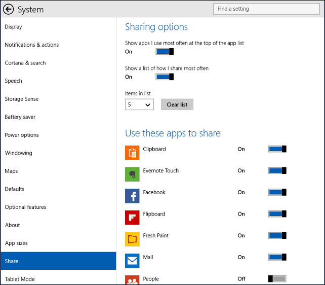 options de partage Windows 10