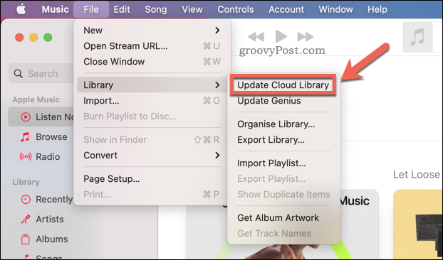 Mise à jour de la collection cloud Apple Music dans l'application Mac Music