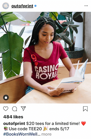 Publication d'entreprise Instagram avec une personne portant un produit