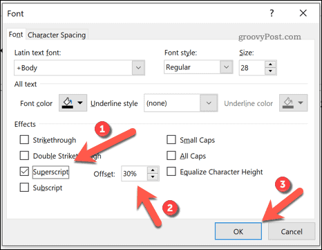 Options d'ajout de texte en indice ou en exposant dans PowerPoint sous Windows