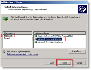 Assistant Ajout de matériel Windows: Ajouter une carte réseau en boucle