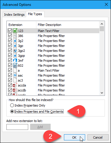 Propriétés de l'index et contenu du fichier