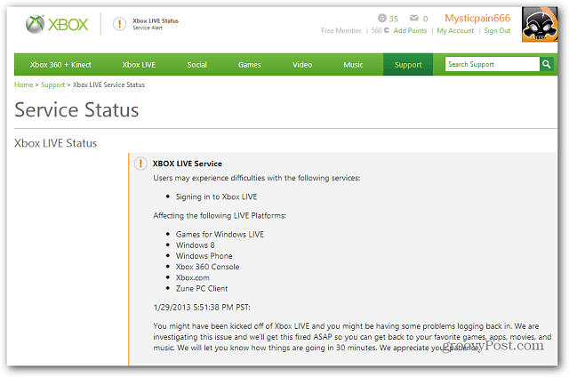 État du service Xbox Live