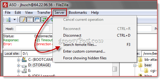 Recherche de fichiers à distance FTP FileZilla
