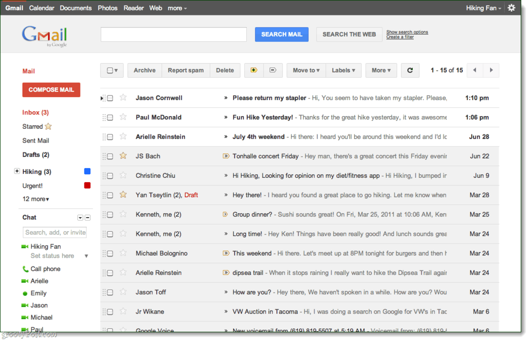 Affichage de la boîte de réception Gmail, thème d'aperçu