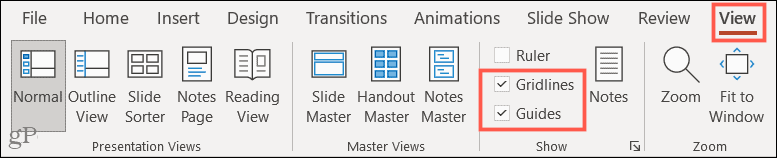 Onglet Affichage, quadrillage et guides dans PowerPoint