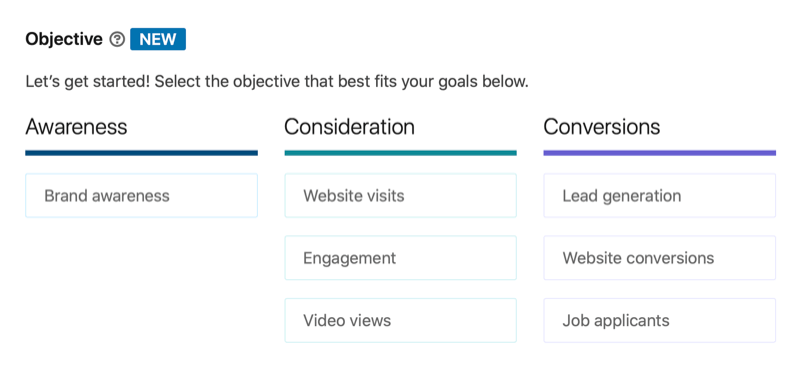 Liste des objectifs de la campagne publicitaire LinkedIn, y compris les vues de vidéo envisagées