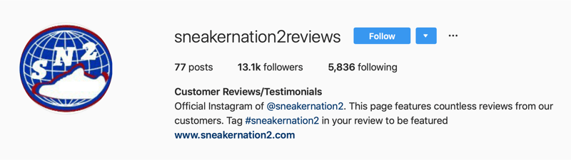 compte Instagram secondaire pour SneakerNation2 avis