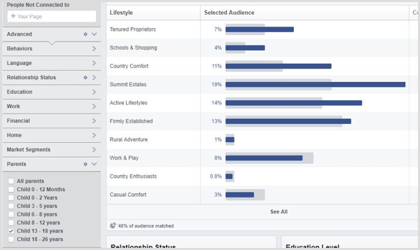 Affichez les statistiques d'audience Facebook pour une audience personnalisée.