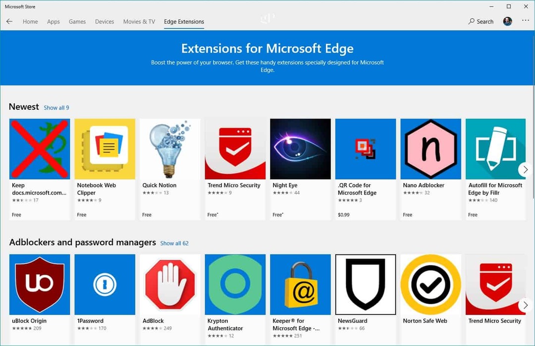 Extensions Microsoft Store Edge