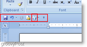 Formes Microsoft Word 2007 ajoutées au menu d'accès rapide et déplacées sous le ruban
