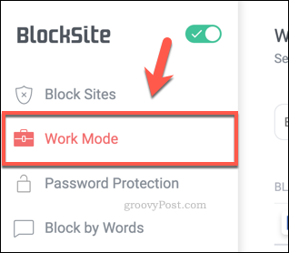 L'onglet Mode de travail BlockSite