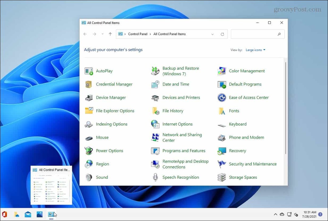 Panneau de configuration ouvert sur Windows 11