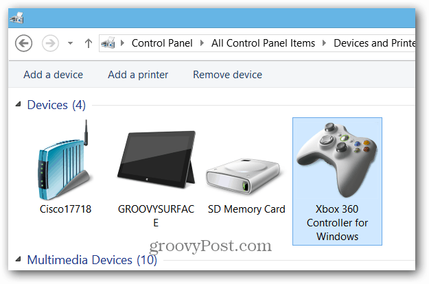 Périphériques et imprimantes Xbox Controller