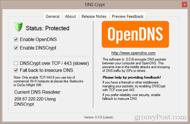 Panneau de configuration DNS Crypt