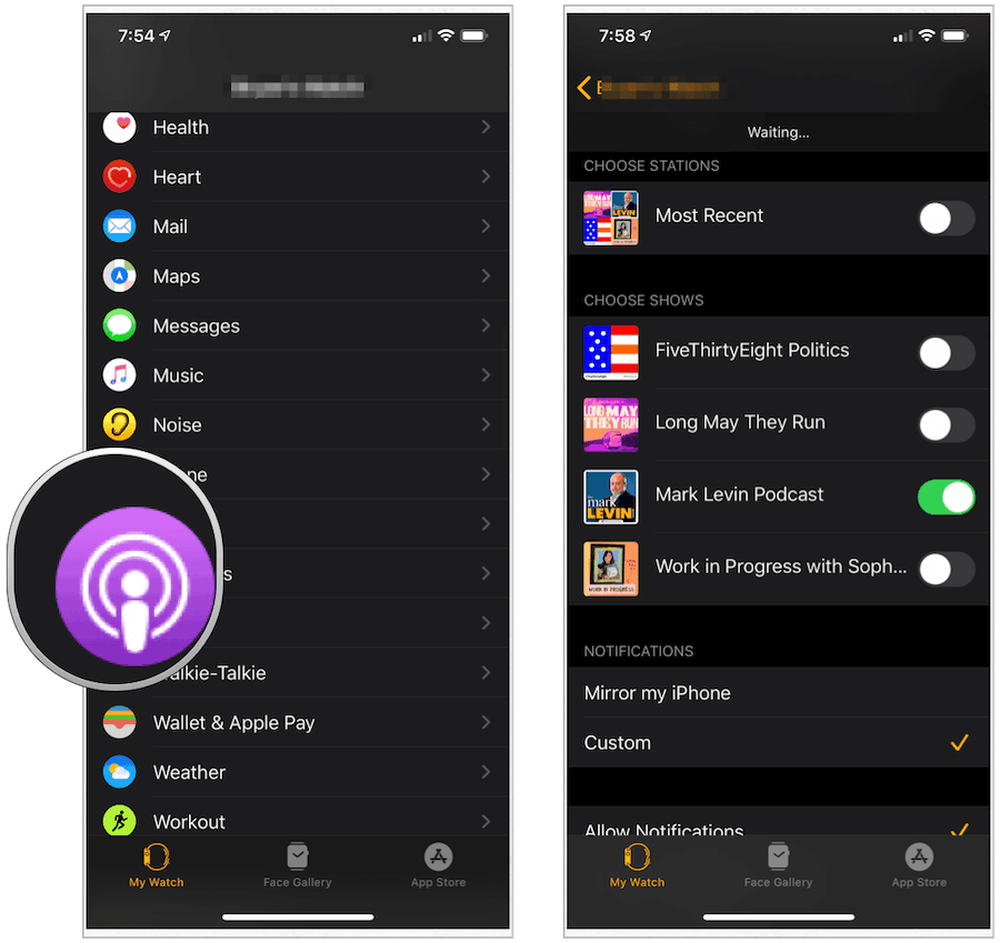 Application de podcasts Apple Watch