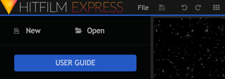 Cliquez sur Nouveau pour démarrer un nouveau projet HitFilm Express.