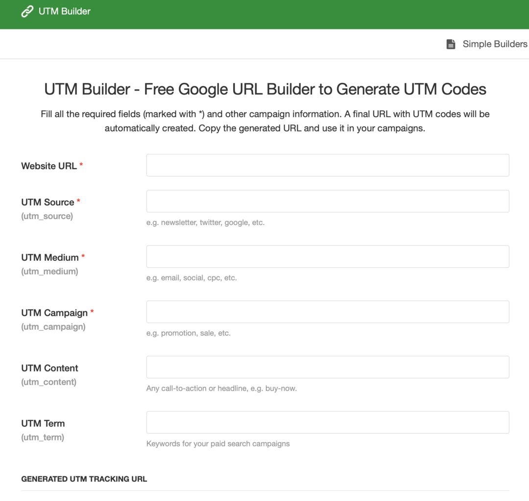 image du formulaire UTM Builder
