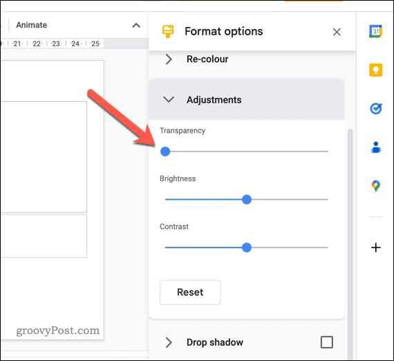 Définir la transparence de l'image dans Google Slides