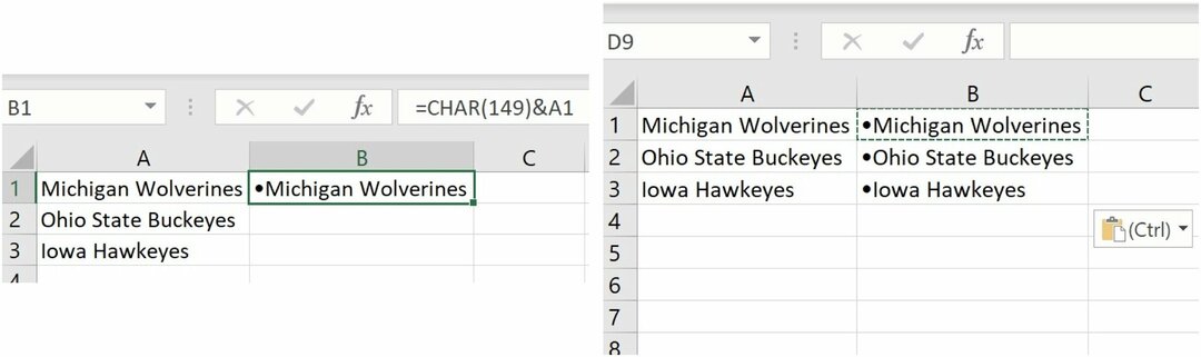 Insérer une puce Microsoft Excel à l'aide d'une formule