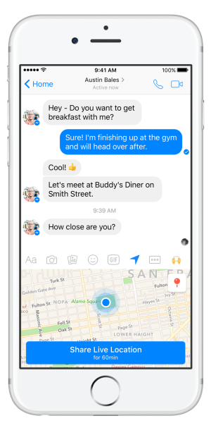 Facebook Messenger introduit la fonction de localisation en direct.