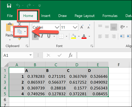 Copie des données sélectionnées dans Microsoft Excel