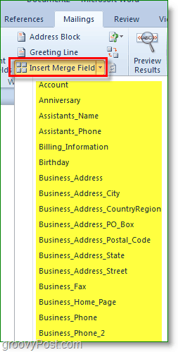 Capture d'écran d'Outlook 2010 - insérer plus de champs personnalisés, facultatif cependant