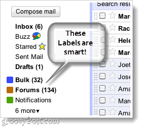étiquettes intelligentes capture d'écran gmail
