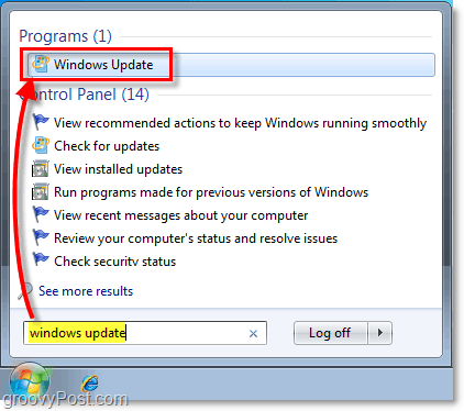 Lancer Windows 7 Windows Update: capture d'écran