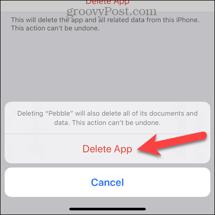 Appuyez sur Supprimer l'application sur la boîte de dialogue de confirmation iPhone
