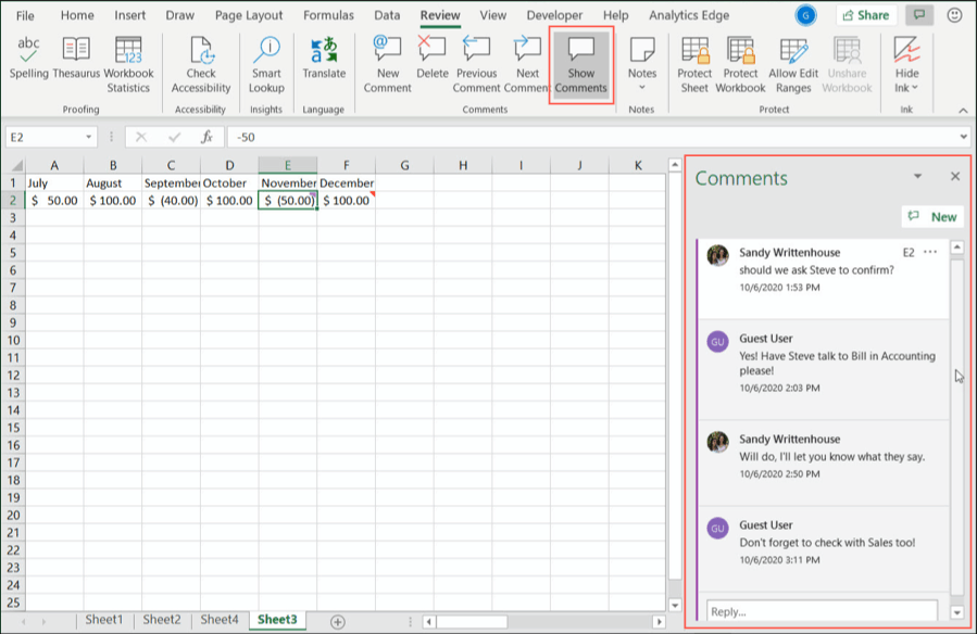 Afficher tous les commentaires dans Excel