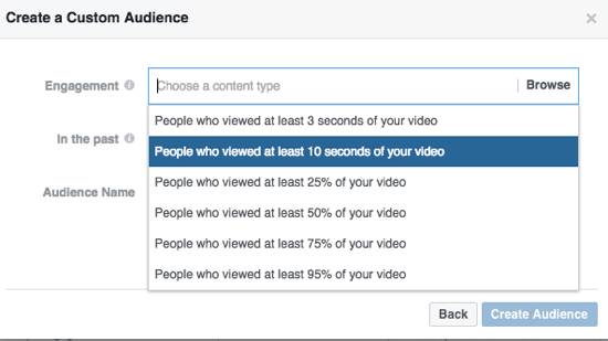 Réduisez votre audience Facebook personnalisée en fonction du pourcentage de vidéo regardée.