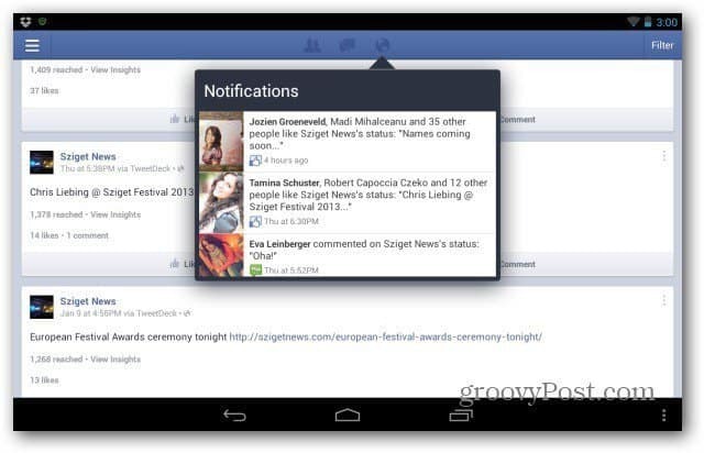 Pages Facebook pour Android principal