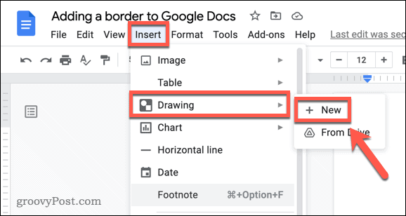 Insertion d'un nouveau dessin Google Docs