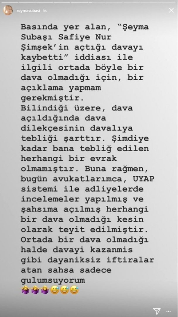 La réponse de Şeyma Subaşı aux affirmations de Safiye Nur Şimsek!