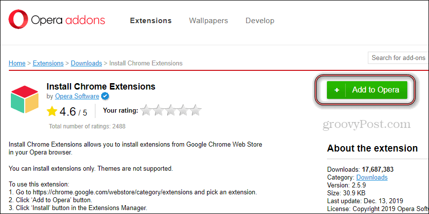 Opera Installer l'installation de l'extension Chrome