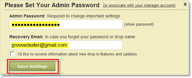 comment définir le mot de passe administrateur drop.io
