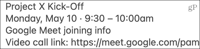 Coller l'invitation Google Meet